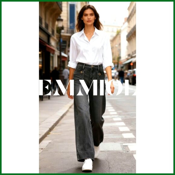 Wide Leg Jeans Tummy Control High Waisted Straight Stretchy Denim Pants - Picture 7 of 7